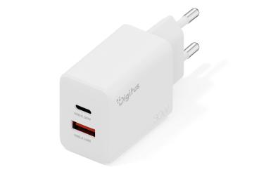 USB GaN Charger 30W, 1x USB-C, 1x USB-A 