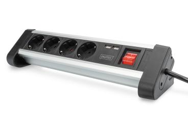4-fach Office-Steckdosenleiste mit 2x USB-Anschlüssen 