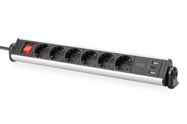 6-fach Office-Steckdosenleiste mit 3x USB-Anschlüssen 