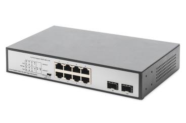 8-Port Gigabit PoE Netzwerkswitch, Desktop, unmanaged, 2 Uplink Ports, SFP, 180 W, af/at/bt 