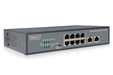 8-Port Fast Ethernet PoE Netzwerkswitch, Desktop, unmanaged, 2 Uplink Ports RJ45,120 W, af/at 