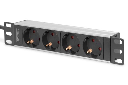 10" Steckdosenleiste mit Aluminiumprofil, 4-fach Schutzkontaktsteckdose 